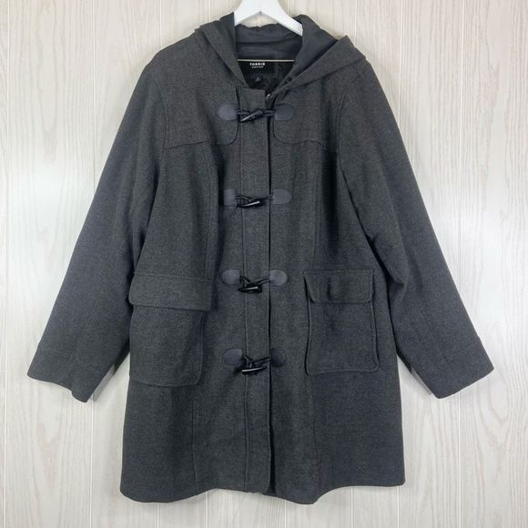 Torrid Dark Grey Brushed Hooded Toggle Coat Size 3X - Picture 2 of 8